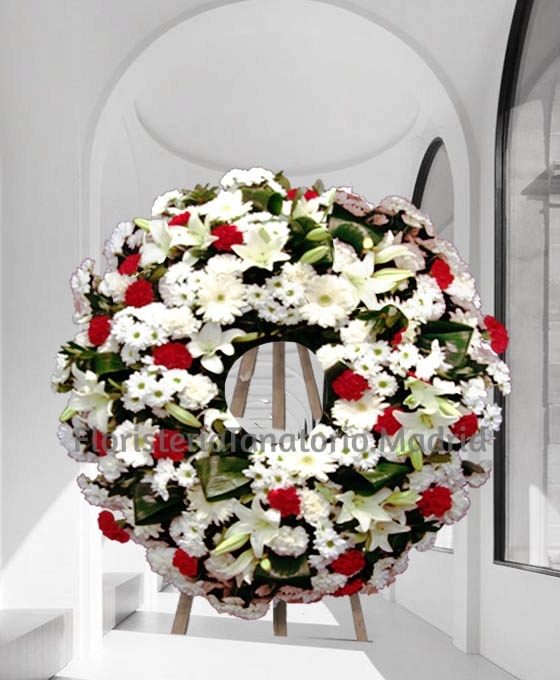 Corona de flores fúnebres Blanco y Rojo